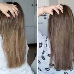 Przed i po: blond włosy zyskały głębszy, chłodniejszy odcień.