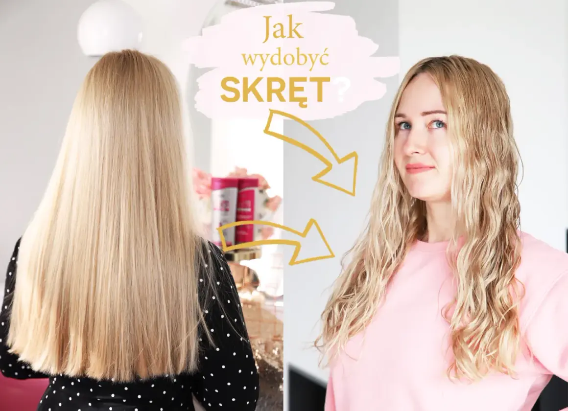 Przed i po: proste blond włosy zamieniają się w falowane dzięki skutecznemu stylingowi włosów.